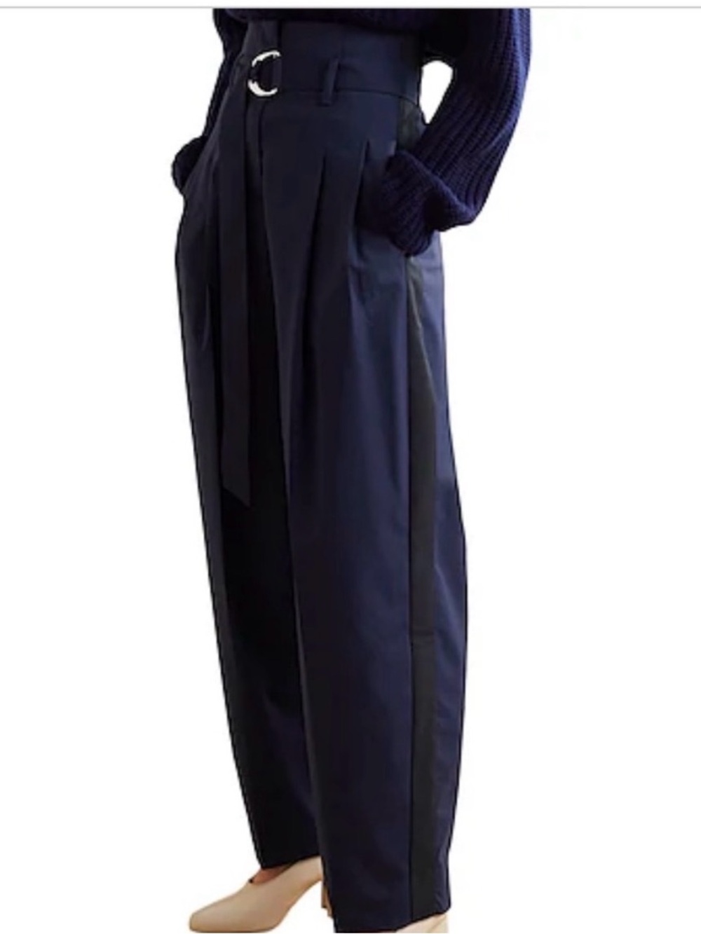 La Ligne Navy High-Waist Wide-Leg Trousers with Belt